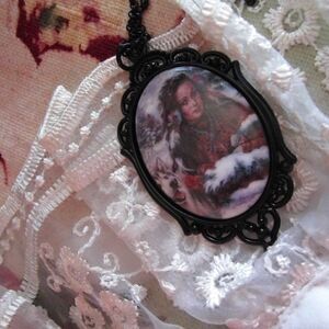 Native Tribal Maiden Wolf Porcelain Cameo Necklace